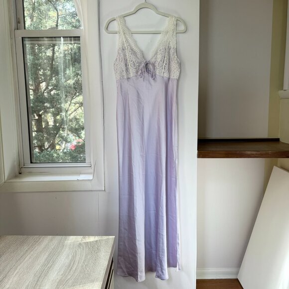 Free People Countryside Maxi Lace Slip Dress Satin Purple Cream Small - Picture 4 of 15